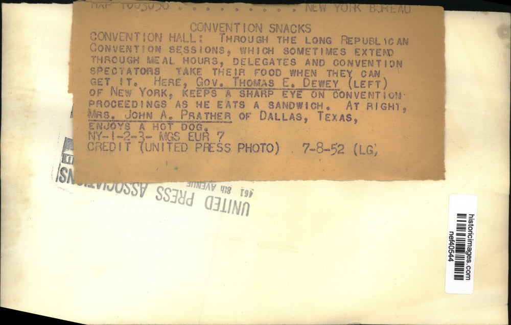 1952 Press Photo Thomas E. Dewey, Mrs. John A. Prather at Republican Convention