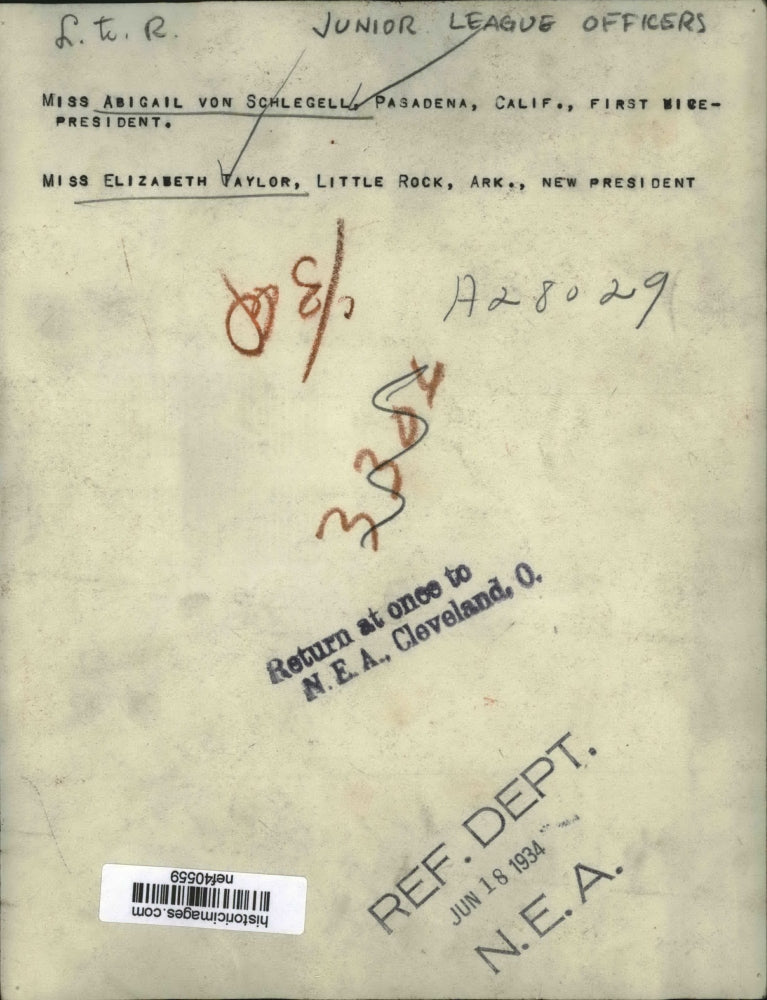 1934 Press Photo Junior League Officers Abigail Von Schleggel, Elizabeth Taylor