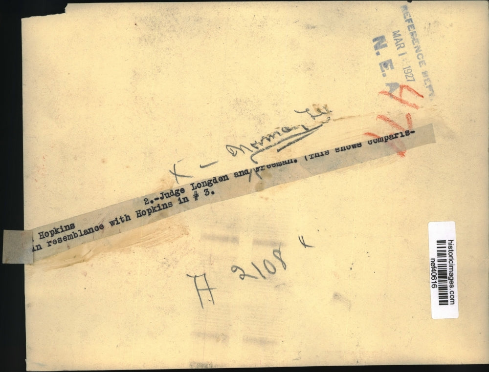 1927 Press Photo Judge Longden & Norman Lee Hopkins - nef40616