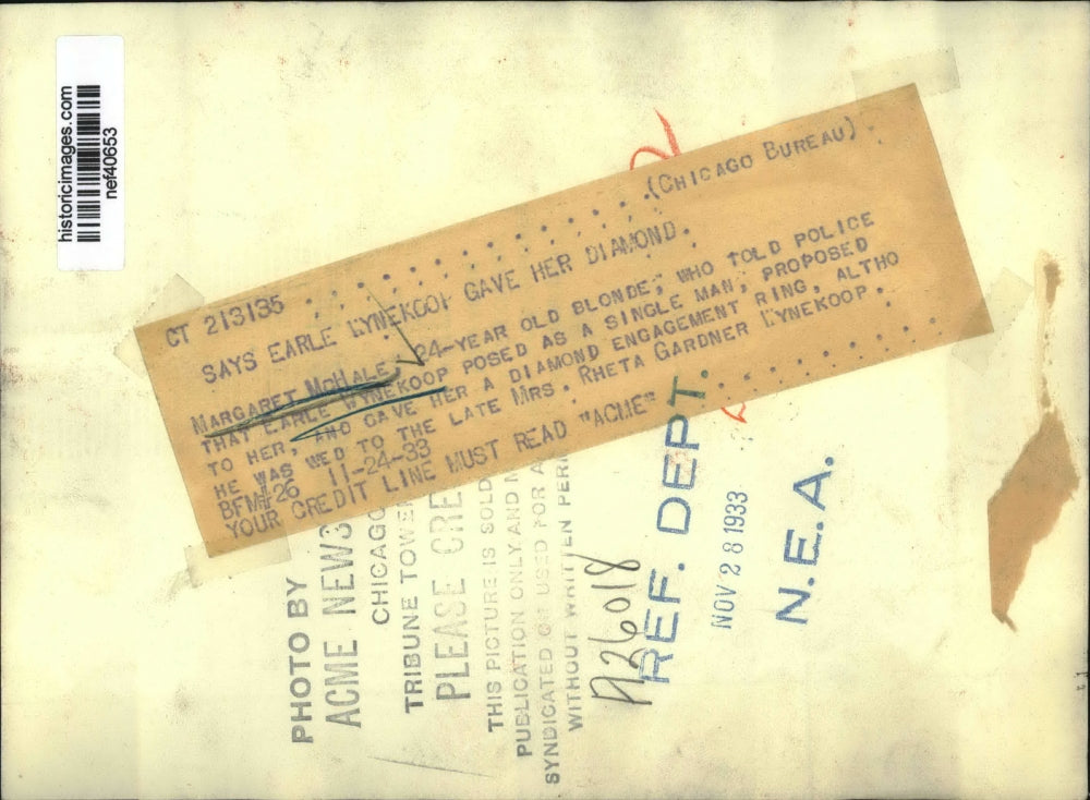 1933 Press Photo Margaret McHale, Connected to Earle Wynekoop - nef40653