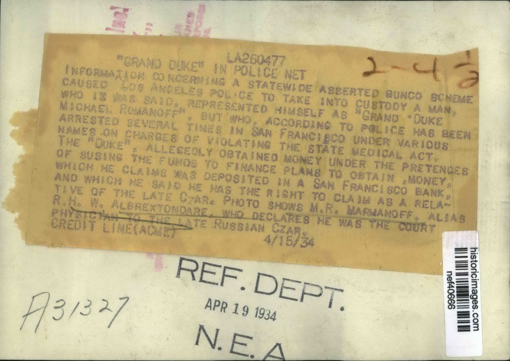 1934 Press Photo M.R. Marmanoff aka R.H.W. Albrextondare - nef40666