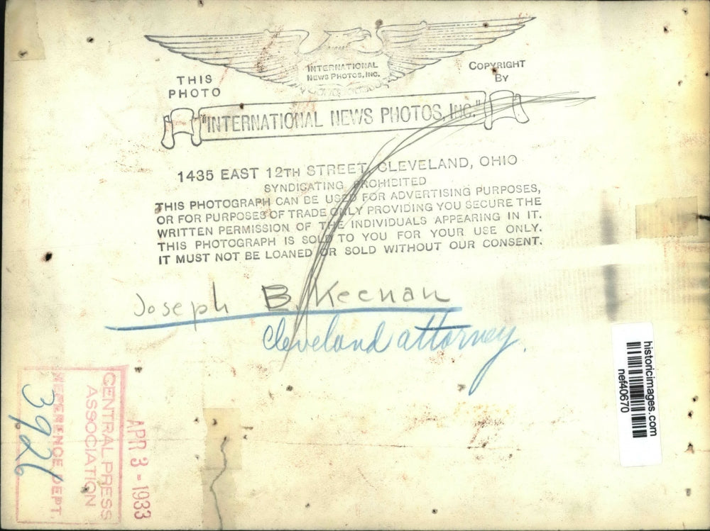 1933 Press Photo Joseph B Keenan Cleveland Attorney - nef40670