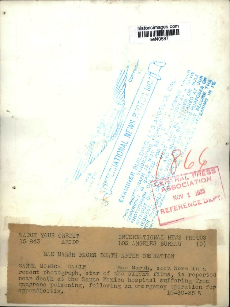 1935 Press Photo Mae Marsh, Actress - nef40687