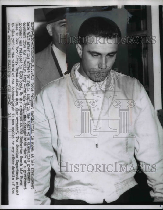 1956 Press Photo Harold Brill, Air Force Sergeant arrested by FBI against Theft