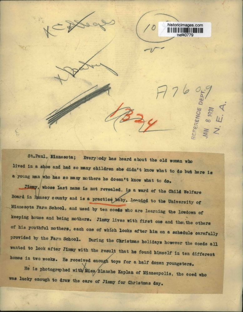 1931 Press Photo Jimmy a ward of the Child Welfare Board is a Practice Baby