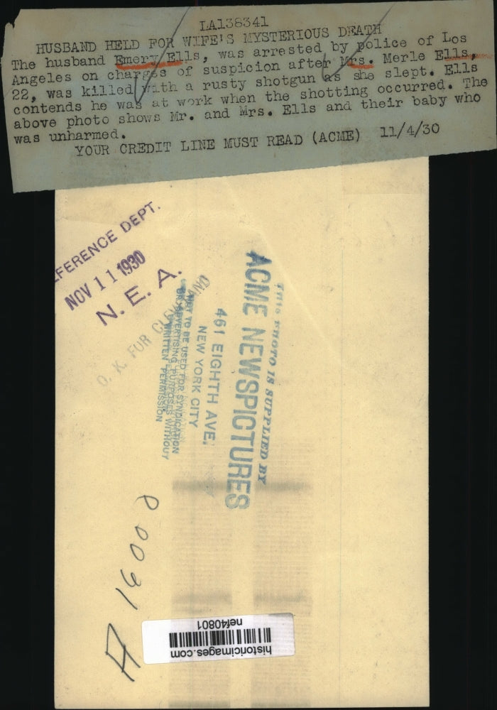 Load image into Gallery viewer, 1930 Press Photo Emery Ells Arrested for Killing Wife Merle with Shotgun
