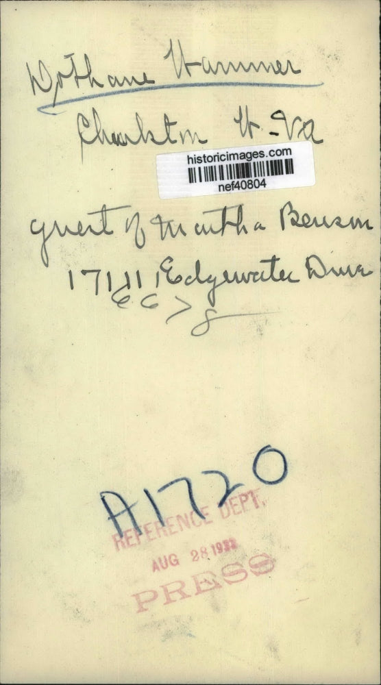 1922 Press Photo Dothane Hammer of Charleston West Virginia - nef40804