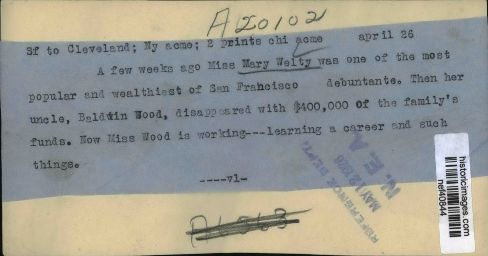 1926 Press Photo Mary Weity works after uncle disappears with family funds