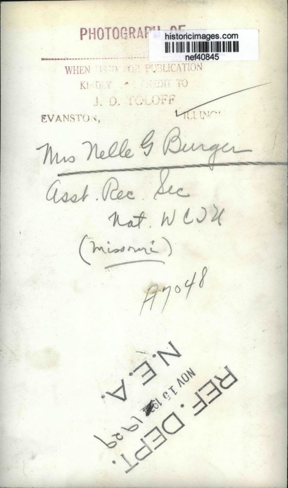 1929 Press Photo Nelle G. Burger Assistant Recording Secretary of National WCTU