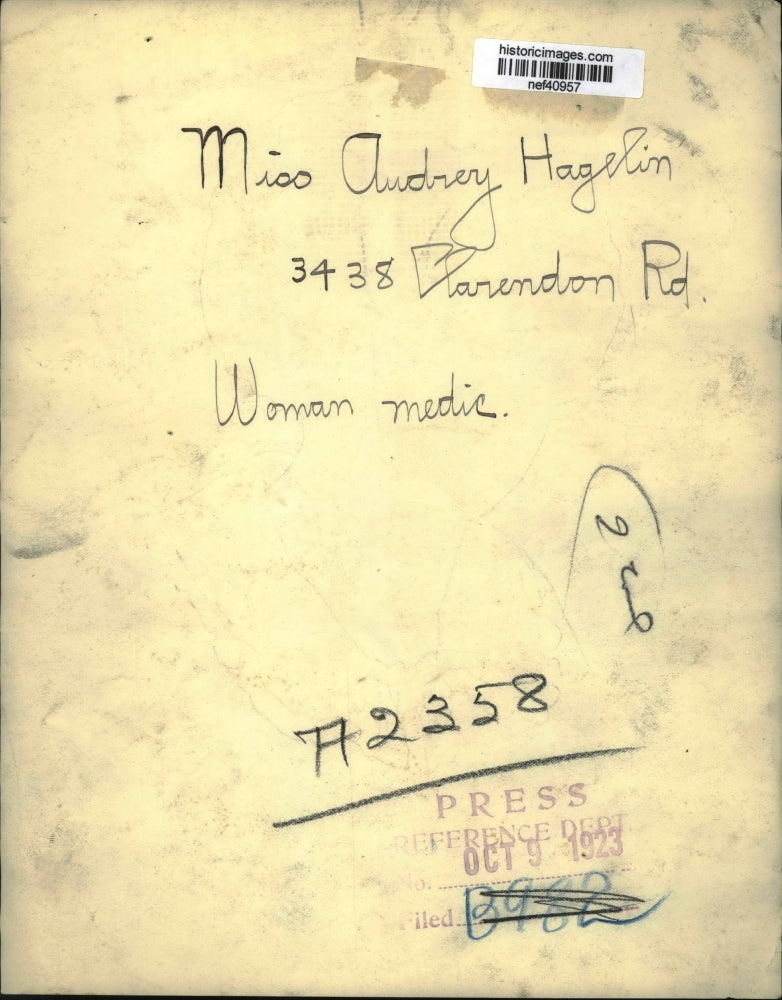 1923 Press Photo Medic Audrey Hagelin of Cleveland, Ohio - nef40957