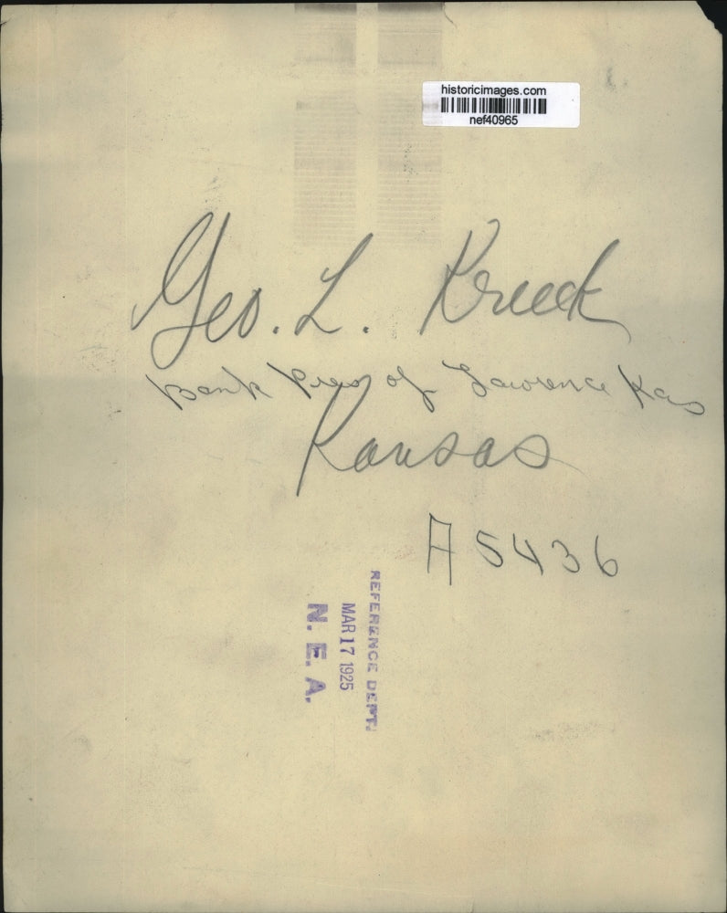 1925 Press Photo George L. Kreeck Bank President of Lawrence, Kansas - nef40965