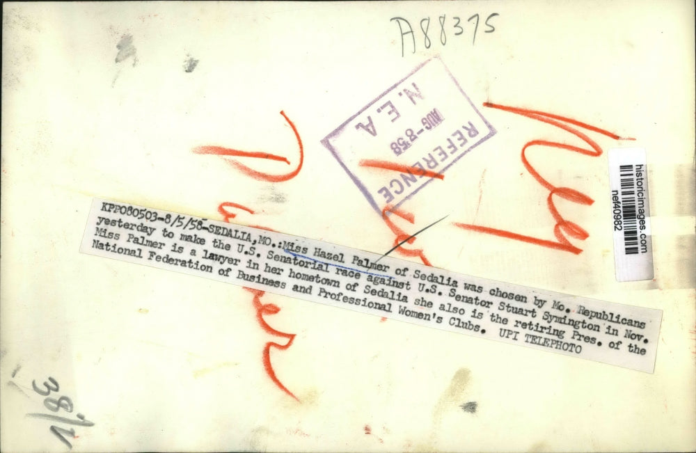 1958 Press Photo Hazel Palmer chosen to make the U.S. Senatorial race