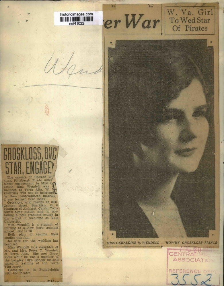 1931 Press Photo Ms.Geraldine R.Wendell fiancee of Howard Groskloss - nef41022