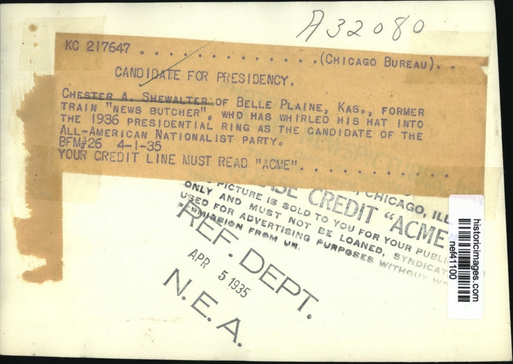 1935 Press Photo Chester Shewalter Swings Hat Into the 1936 Presidential Ring