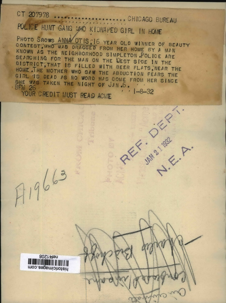 1932 Press Photo Anna Otis, Kidnapping Victim - nef41208
