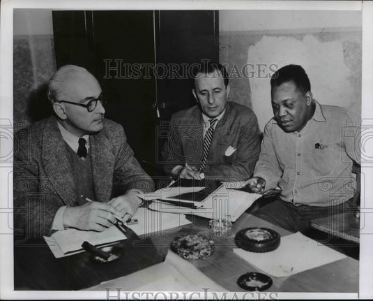 1955 Press Photo Alderman, Irwin cohen, Claude Murphy in Joliet Prison Case