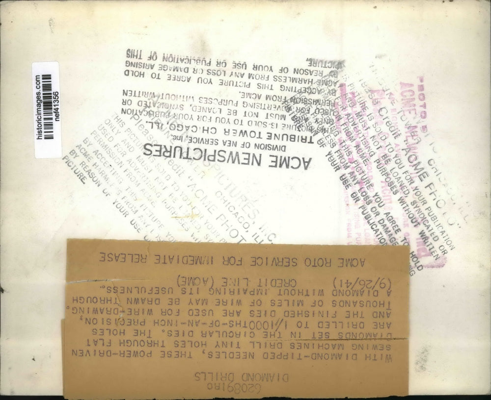 1941 Press Photo Power-driven sewing machine drills with diamond-tipped needles