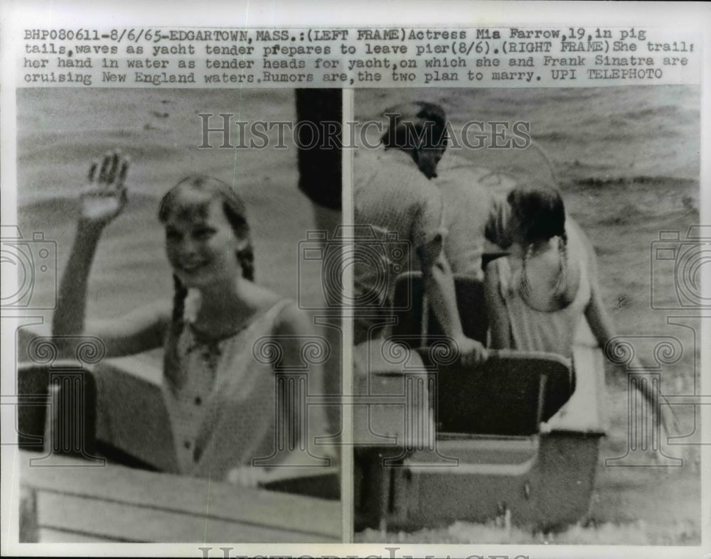 1965 Press Photo Mia Farrow Aboard Yacht, Edgartown, Massachusetts - nef41507