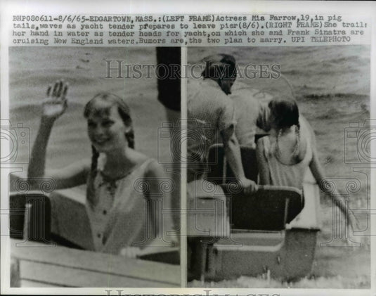 1965 Press Photo Mia Farrow Aboard Yacht, Edgartown, Massachusetts - nef41507