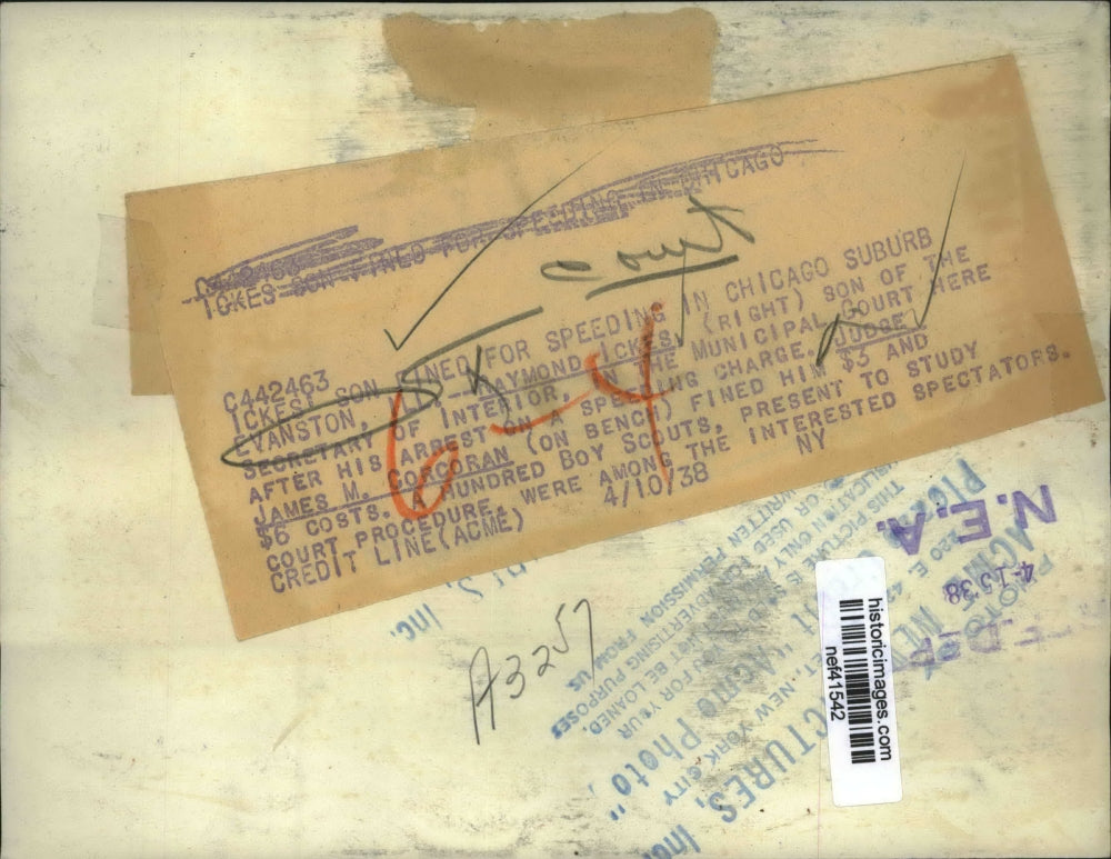 1938 Press Photo Raymond Ickes in Court for Speeding, Evanston, Illinois