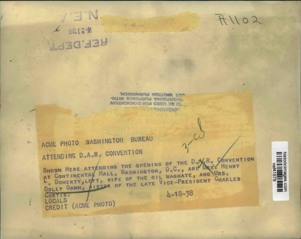 1938 Press Photo Doherty, Gann attend the opening of the D.A.R. Convention