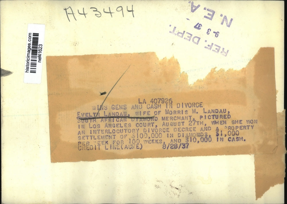 1937 Press Photo Evelyn Landau Wife of Morris W Landau Wins Divorce Settlement