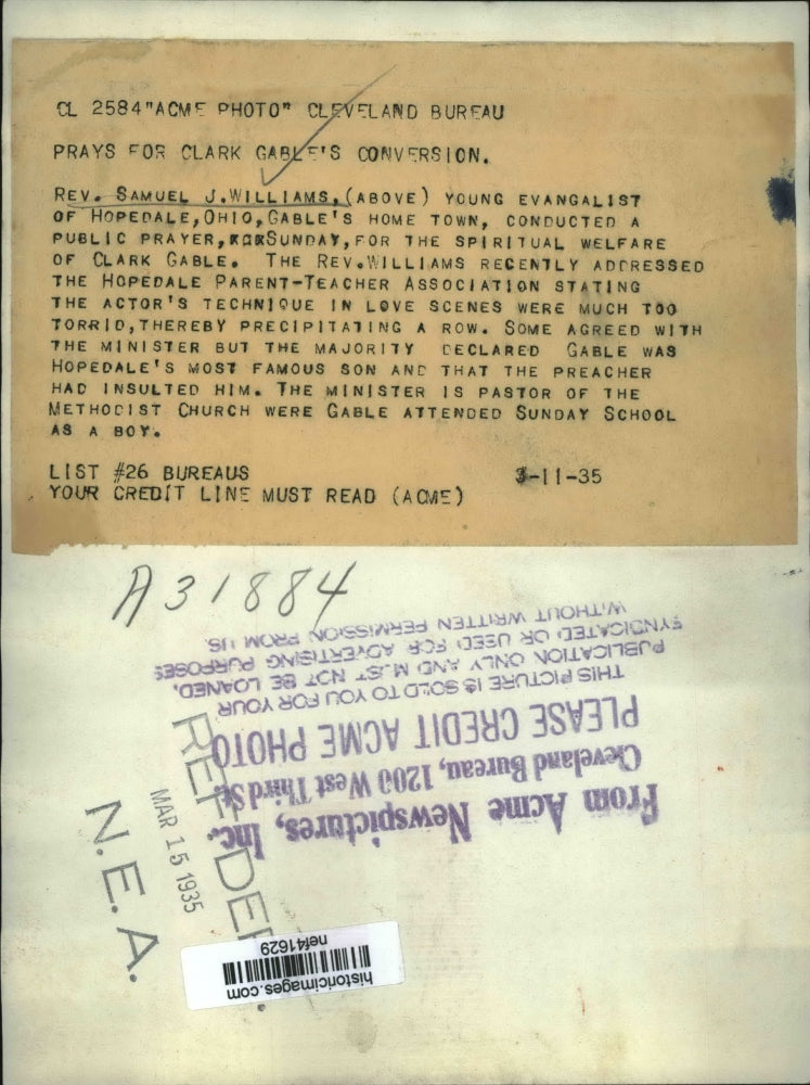 1935 Press Photo Samuel Williams Conducted Public Prayer for Spiritual Welfare