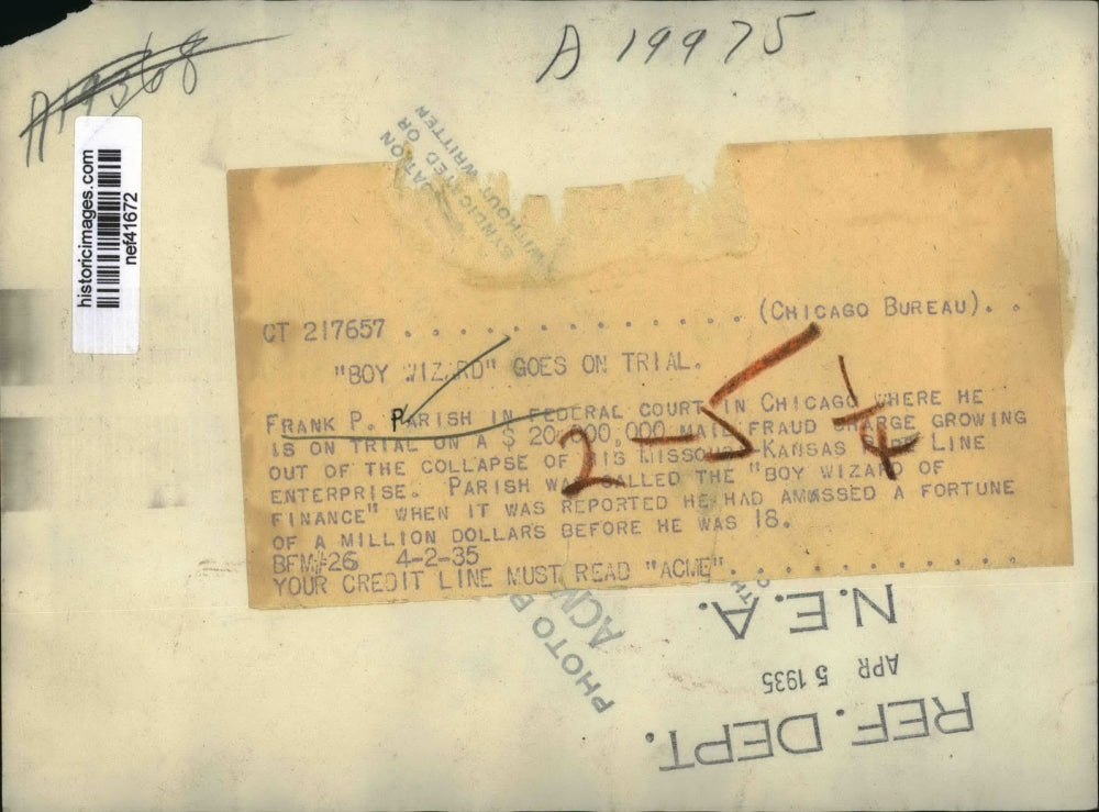 1935 Press Photo Frank Parish in Federal Court for mail fraud - nef41672