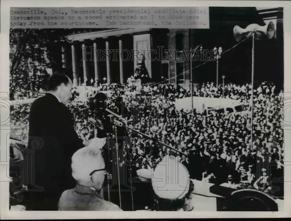 Press Photo Democratic Presidential Candidate Adial Stevenson Speaks to Crowd