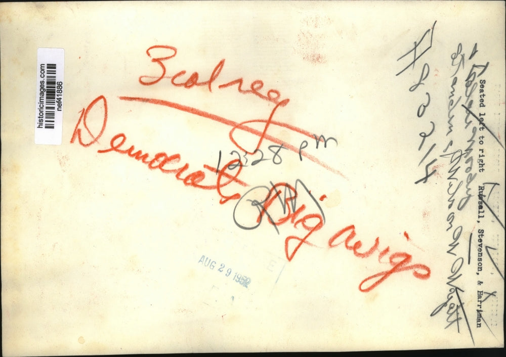 1952 Press Photo Adlai Stevenson Meets w/ Political Leaders, Russell, Harriman