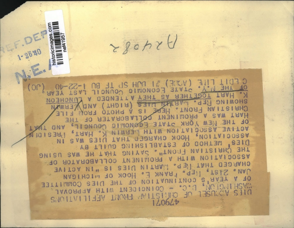 1940 Press Photo Martin Dies and Herwin K Hart as They Attended Luncheon