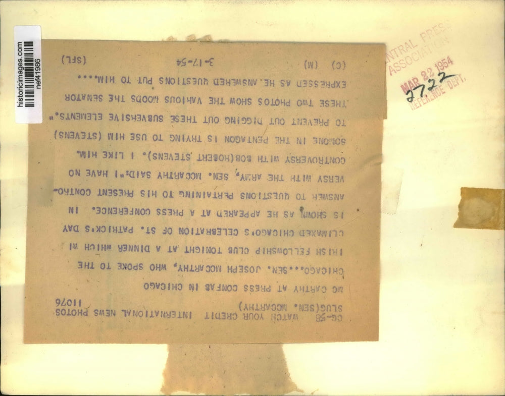 1954 Press Photo Senator Joseph McCarthy in Chicago Press Conference - nef41986