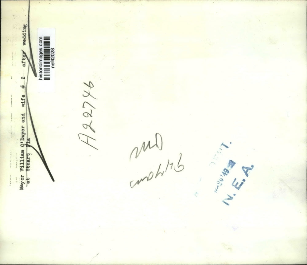 1949 Press Photo William O'Dwyer & Wife After Wedding, Stuart, Florida