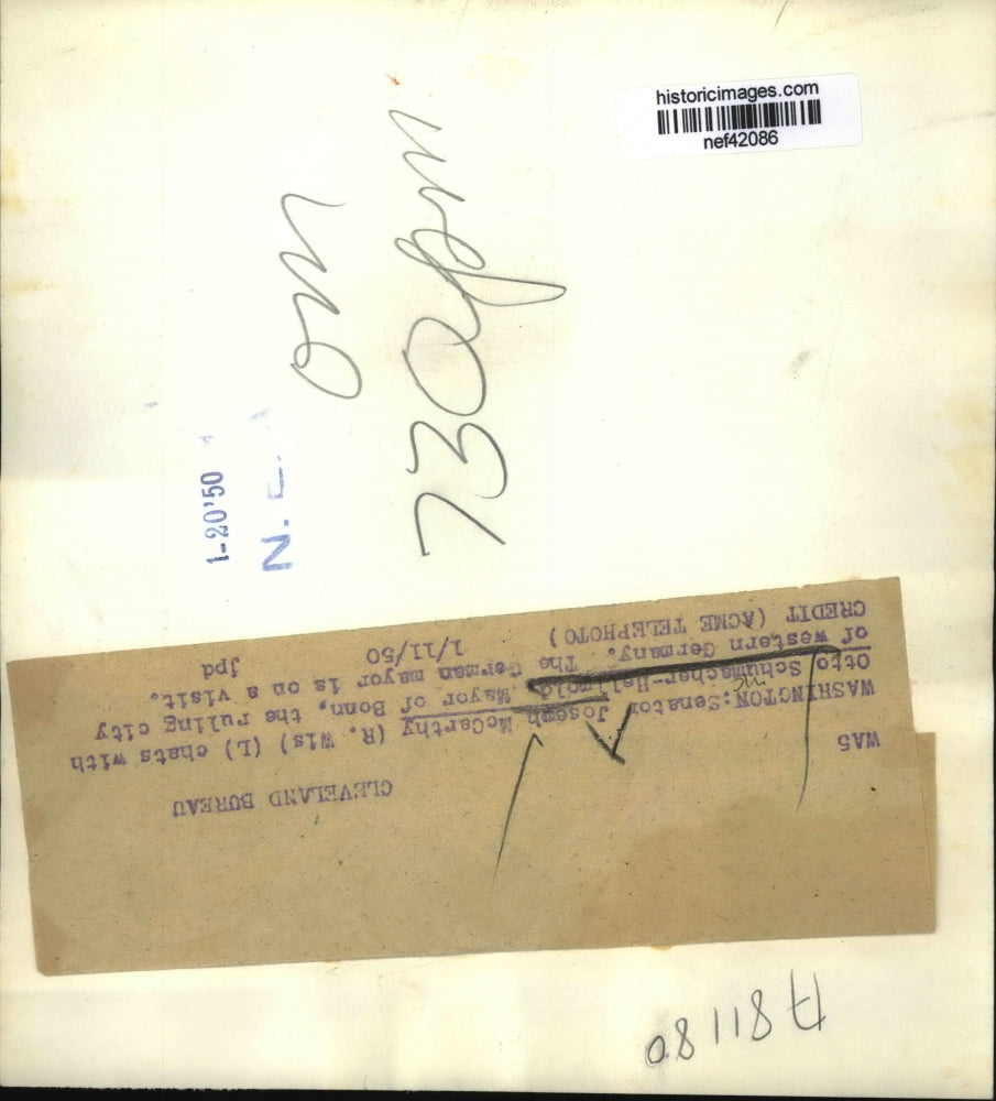 1950 Press Photo Joseph McCarthy, Otto Schumacher-Hallmold in Washington, D.C.