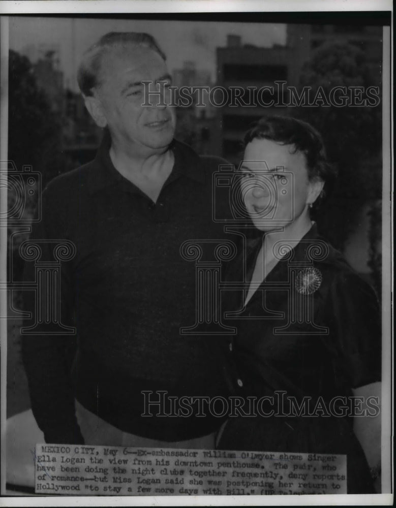 1954 Press Photo William O'Dwyer, Ella Logan at His Penthouse, Mexico City