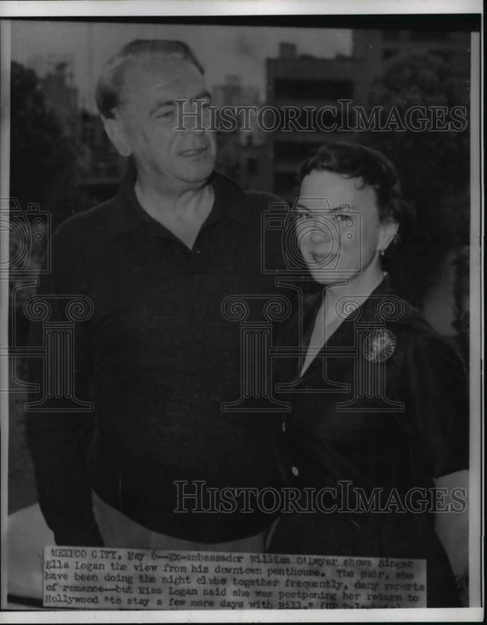 1954 Press Photo William O'Dwyer, Ella Logan at His Penthouse, Mexico City