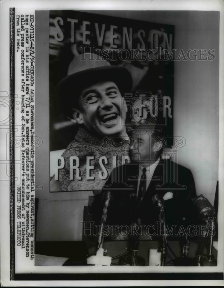 1956 Press Photo Adlai Stevenson Talking to Reporters in His Office, Chicago
