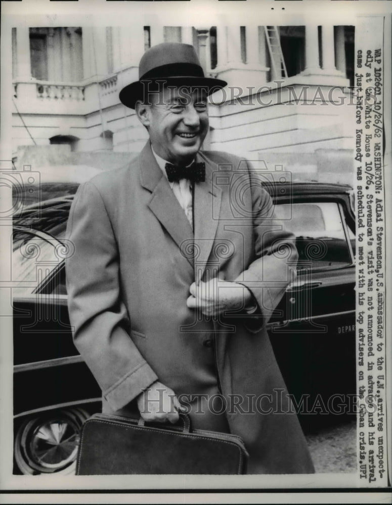1962 Press Photo Adlai Stevenson U.S Ambassador to U.N arrived at White House