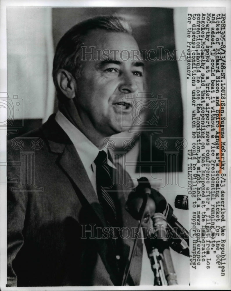 Load image into Gallery viewer, 1968 Press Photo Sen Eugene McCarthy Said He Could Beat the Republican Ticket

