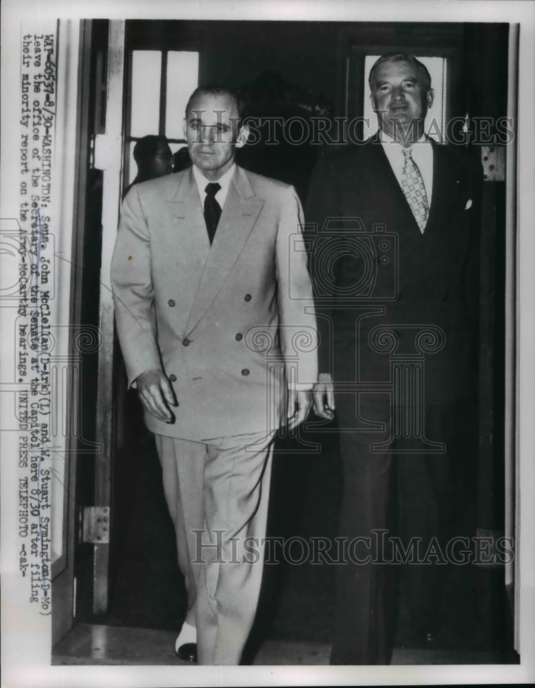 1954 Press Photo John McClellan, W. Stuart Symington Leaving Senate Office