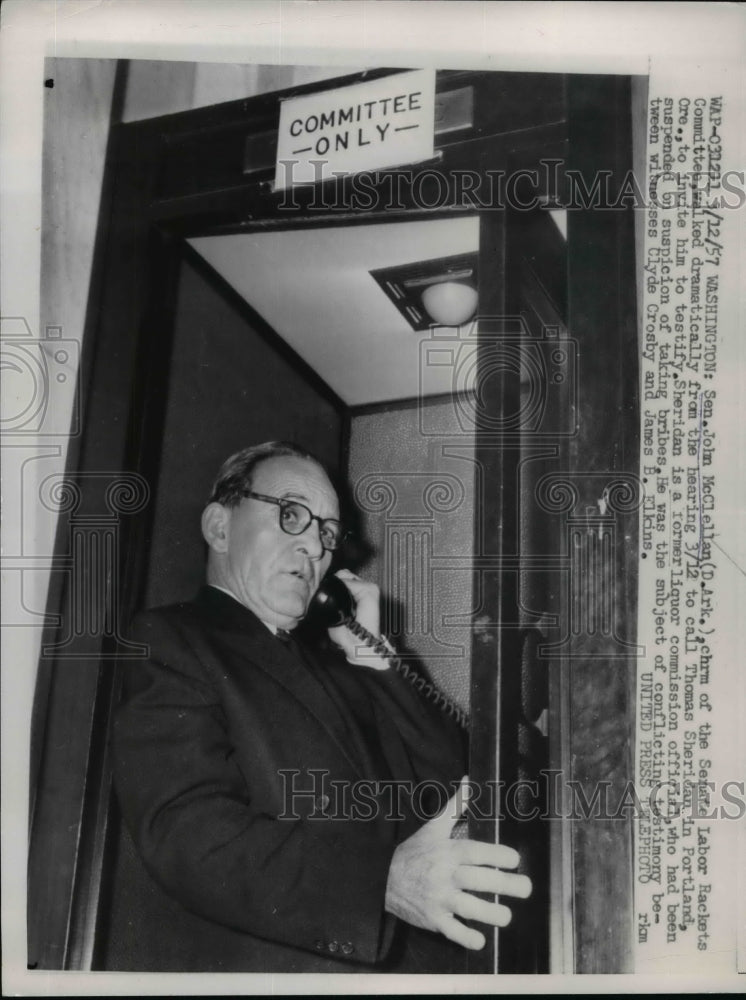 1957 Press Photo John McClelland Calling Thomas Sheridan in Washington, D.C.
