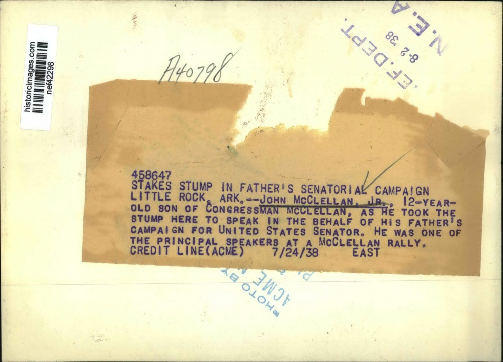 1938 Press Photo John McClellan Jr speaks on behalf of his father, a Congressman