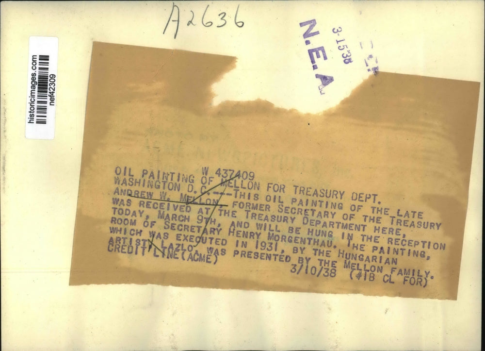 1938 Press Photo Former Secretary of the Treasury Andrew W Mellon in a painting