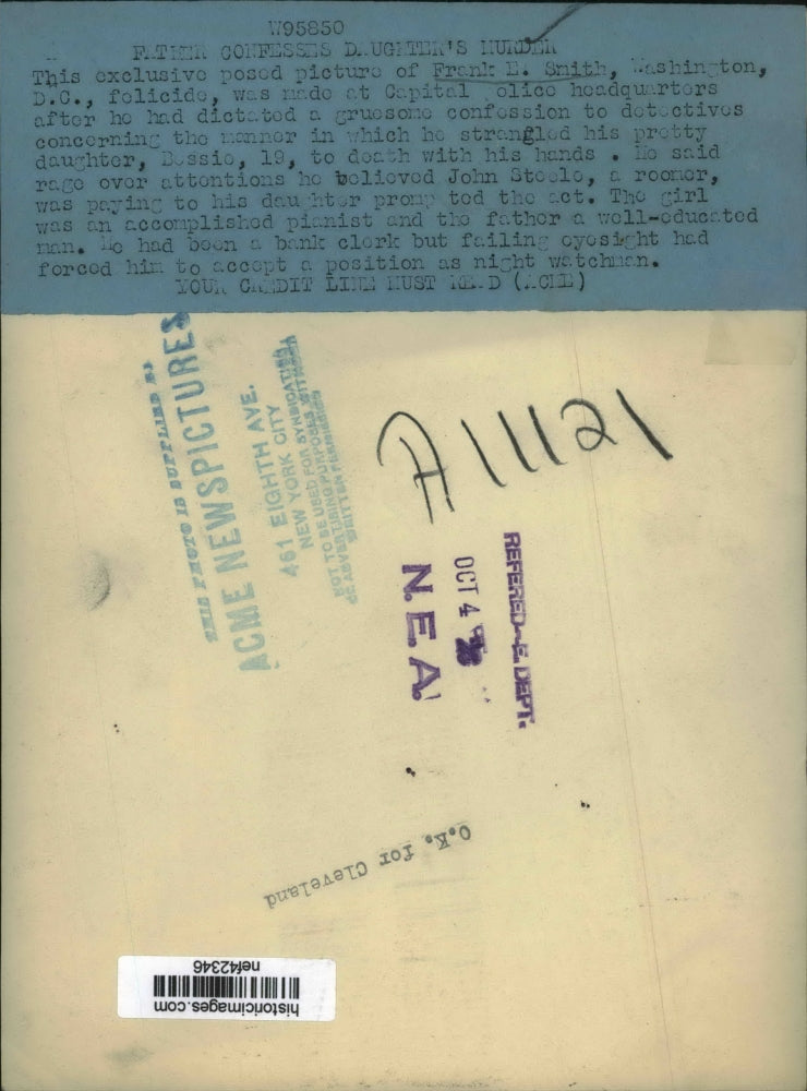 1925 Press Photo Photo of Frank L Smith Made at Capital Police Headquarters