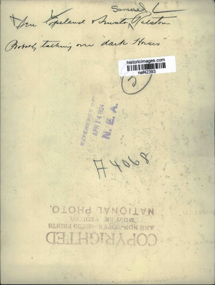 1924 Press Photo Senators Royal S. Copeland, Samuel Ralston - nef42393