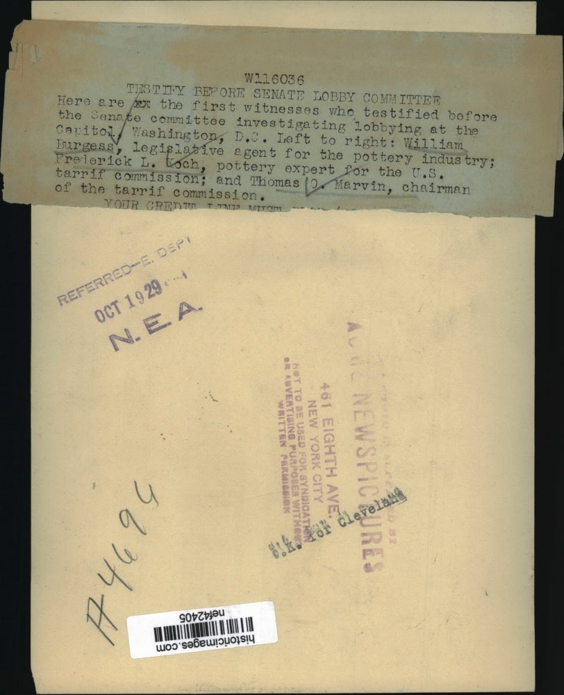 1929 Press Photo Witnesses Testified Before Senate Comm Investigating Lobbying