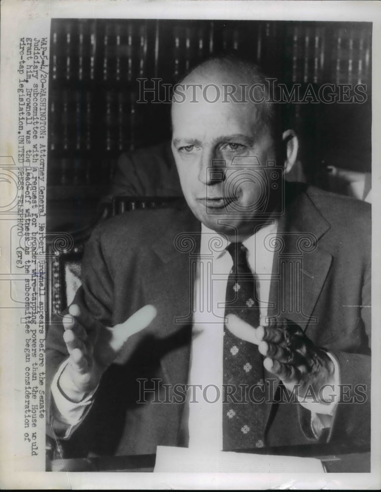 1954 Press Photo Herbert Brownell Appears Before Senate Judiciary Subcommittee