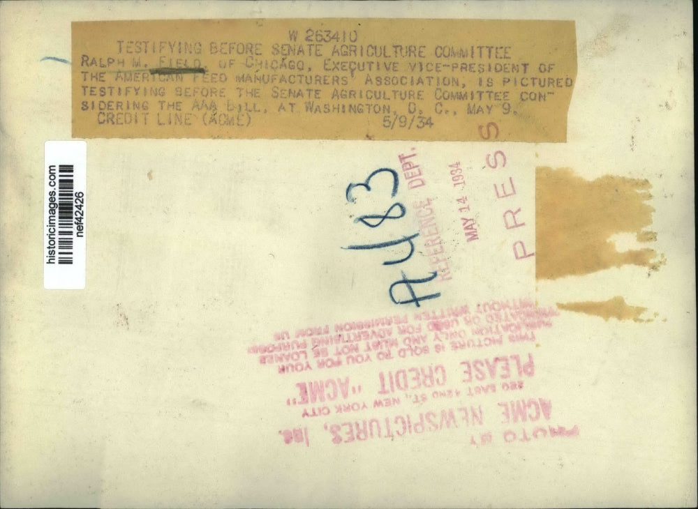 1934 Press Photo Ralph M. Field at Senate Agriculture committee Meeting