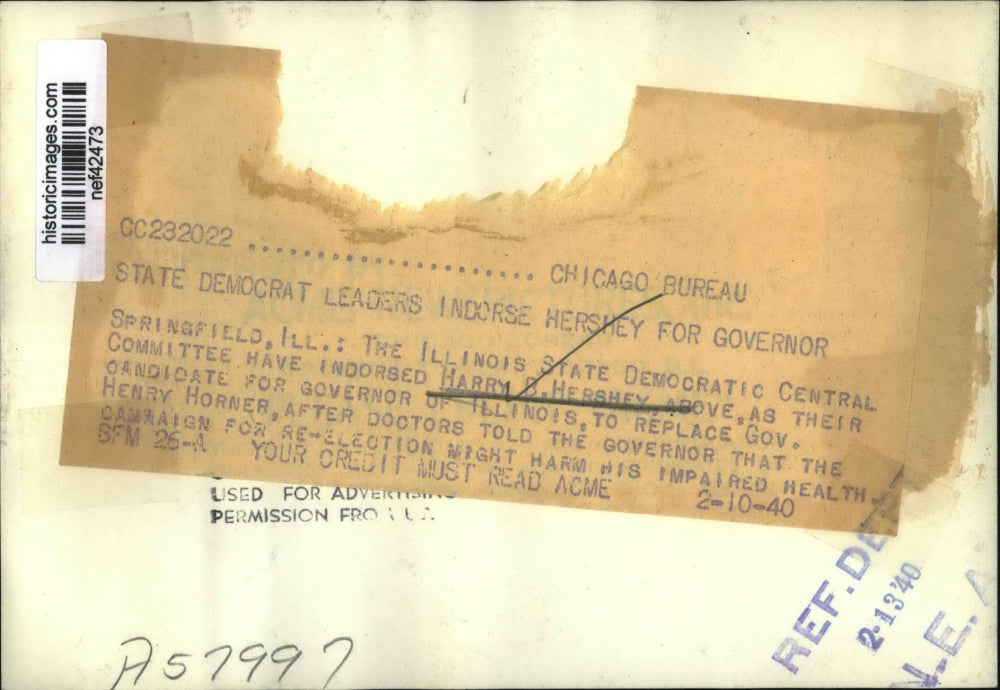 1940 Press Photo Harry Hershey Endorsed Democratic Candidate Illinois Governor