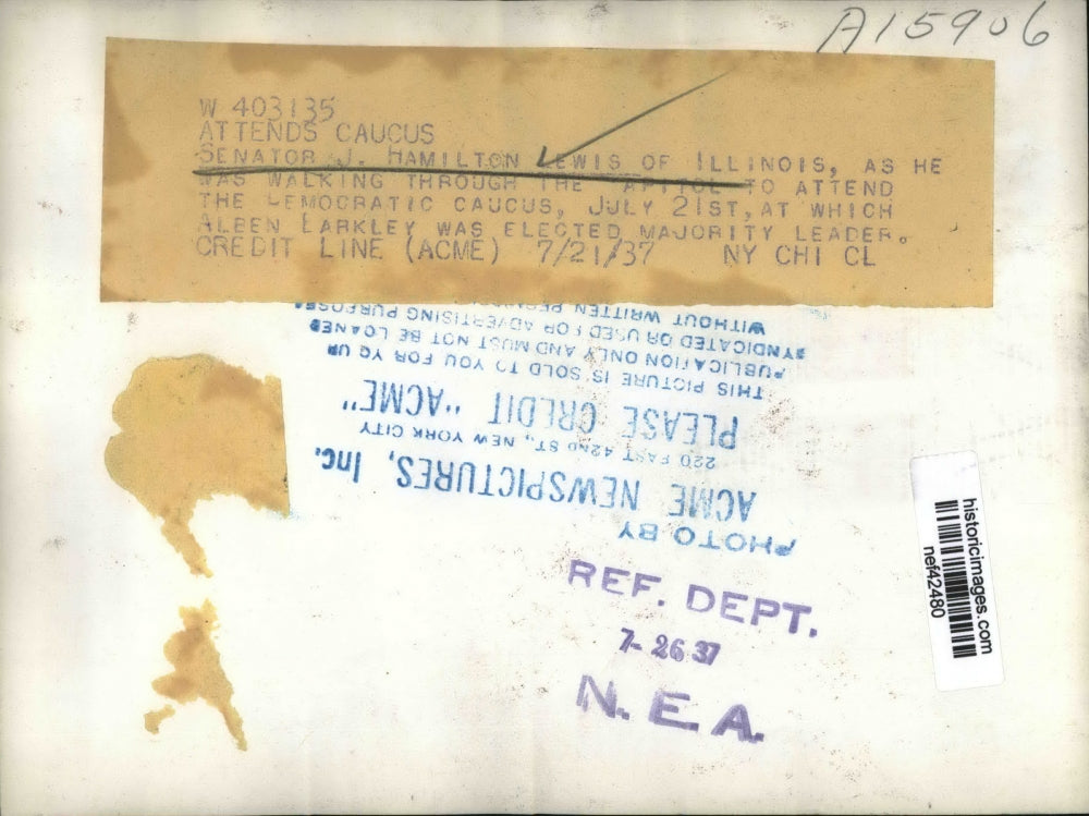 1937 Press Photo Sen J Hamilton Lewis to Attend Democratic Caucus July 21st